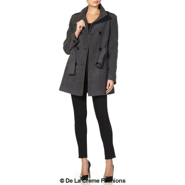 Women’s Military Style Wool Belted Coat - Coats & Jackets