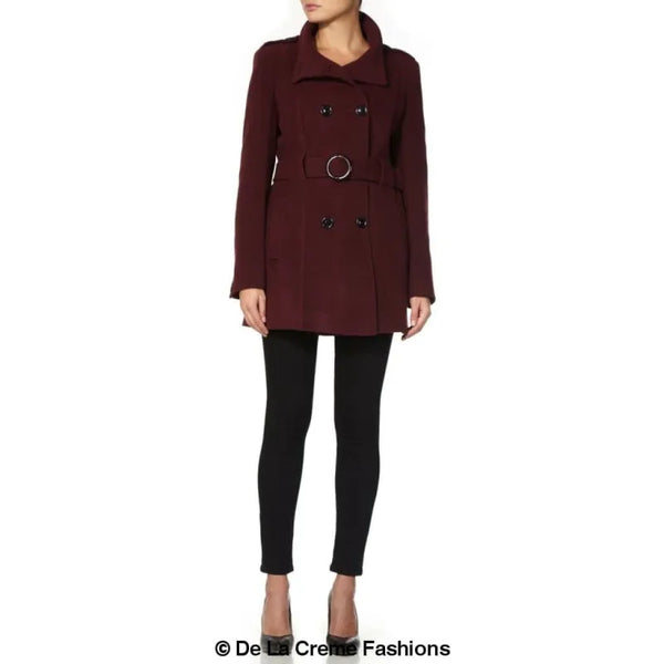 Women’s Military Style Wool Belted Coat - Coats & Jackets