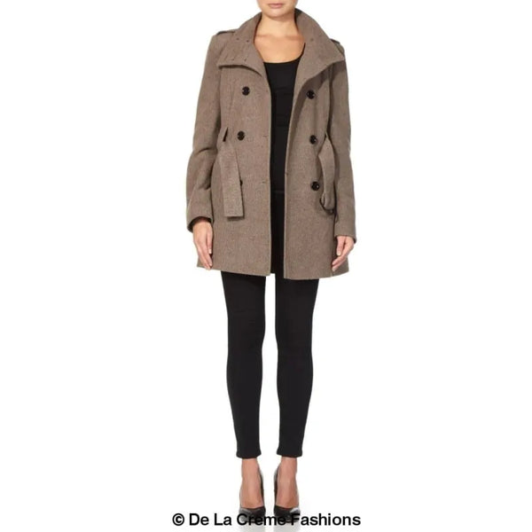 Women’s Military Style Wool Belted Coat - Coats & Jackets