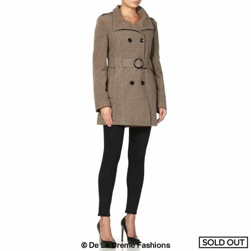 Women’s Military Style Wool Belted Coat - UK 8/EU 34/US