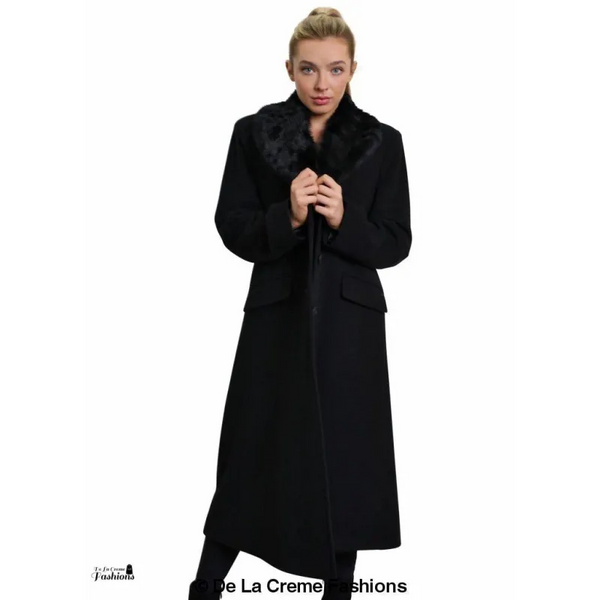 Women’s Oversized Faux Fur Collar Long Coat - Coats &