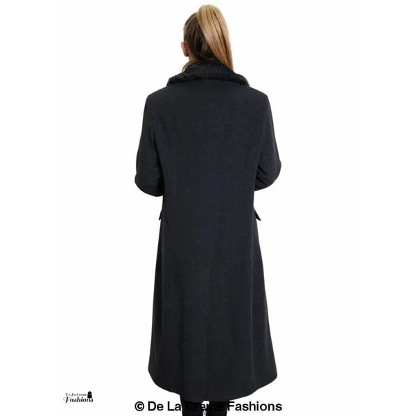 Women’s Oversized Faux Fur Collar Long Coat - Coats &