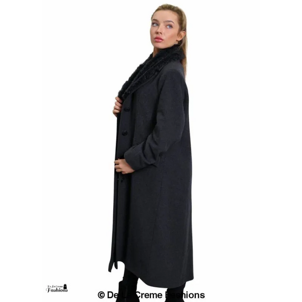 Women’s Oversized Faux Fur Collar Long Coat - Coats &