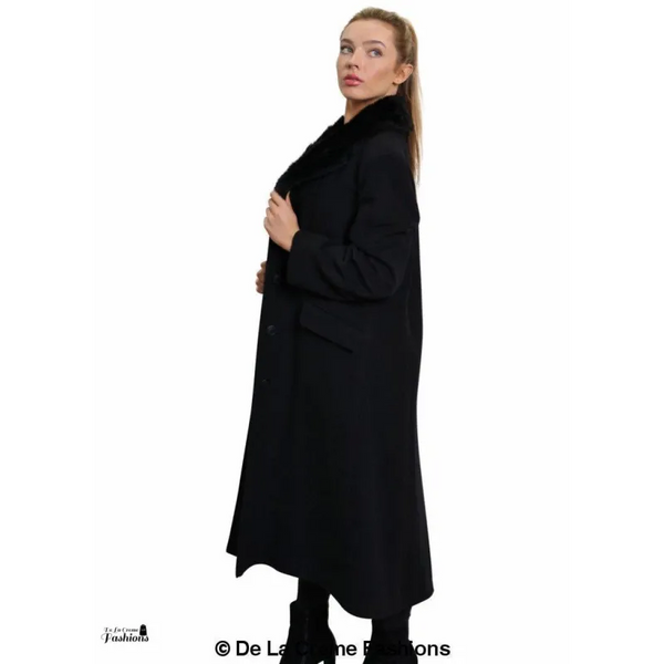 Women’s Oversized Faux Fur Collar Long Coat - Coats &