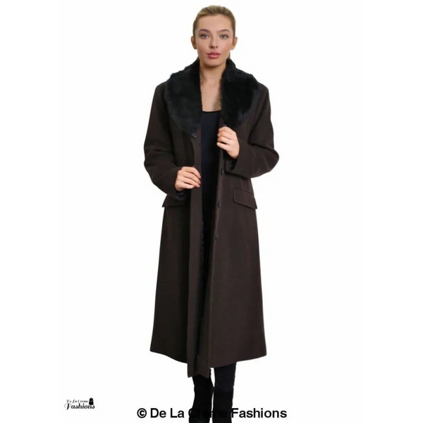 Women’s Oversized Faux Fur Collar Long Coat - Coats &