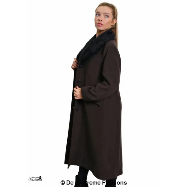 Women’s Oversized Faux Fur Collar Long Coat - Coats &