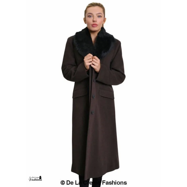 Women’s Oversized Faux Fur Collar Long Coat - Coats &