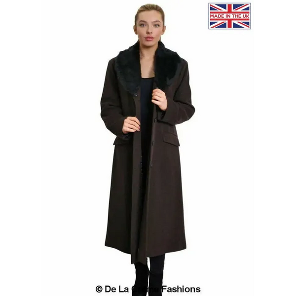 Women’s Oversized Faux Fur Collar Long Coat - UK 10/EU