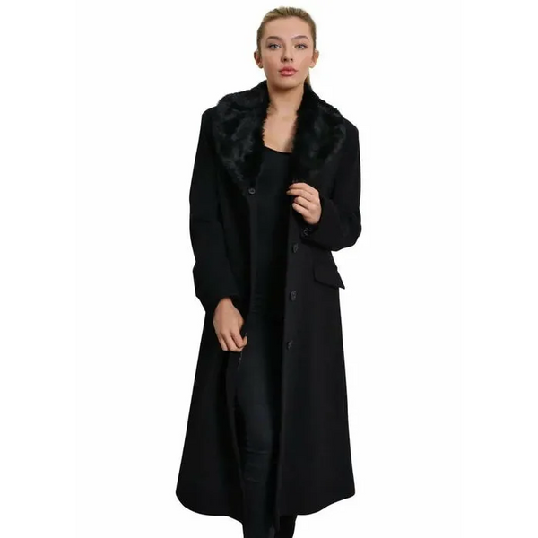 Women’s Oversized Faux Fur Collar Long Coat - UK 12/EU