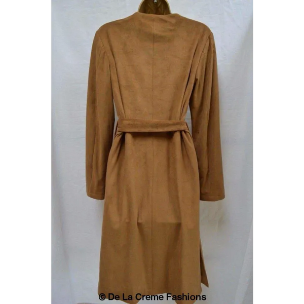 Women’s Tan Brown Suedette Longline Duster Coat - Coats &