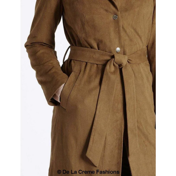 Women’s Tan Brown Suedette Longline Duster Coat - Coats &