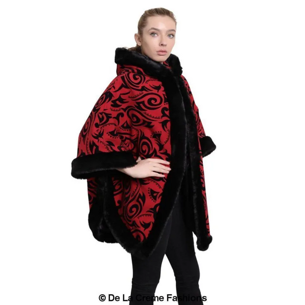 Women’s Tribal Print Fur Lined Hooded Cape - Coats & Jackets