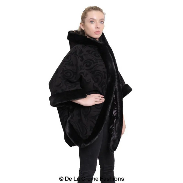 Women’s Tribal Print Fur Lined Hooded Cape - Coats & Jackets