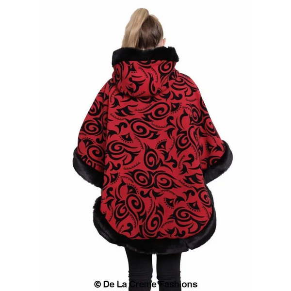 Women’s Tribal Print Fur Lined Hooded Cape - Coats & Jackets