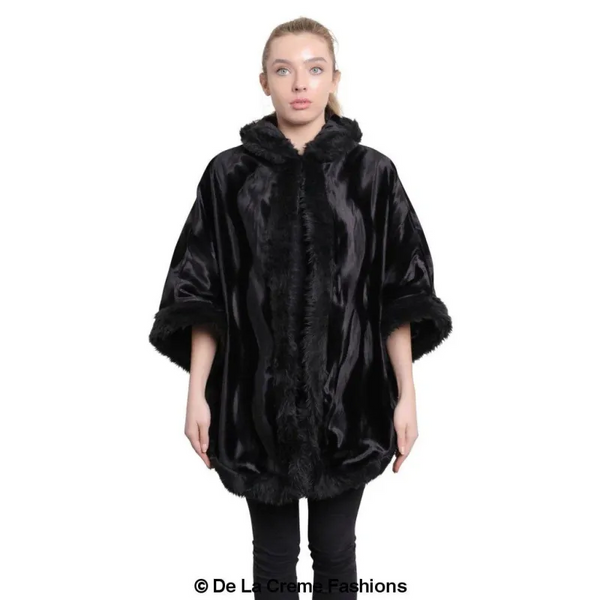 Women’s Tribal Print Fur Lined Hooded Cape - Coats & Jackets