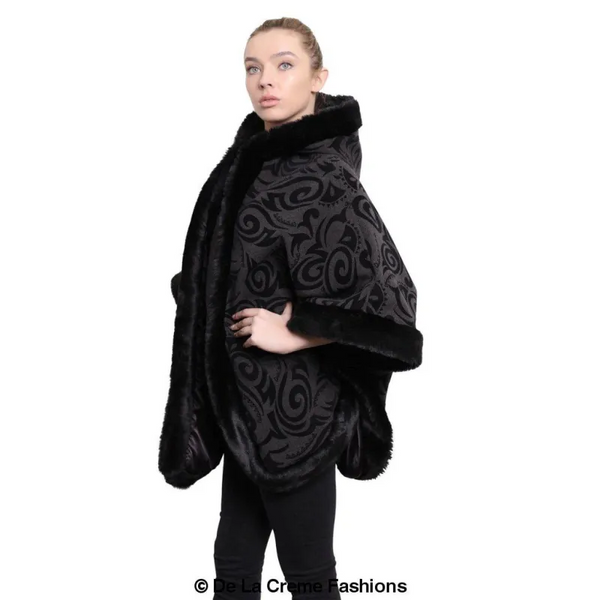 Women’s Tribal Print Fur Lined Hooded Cape - Coats & Jackets