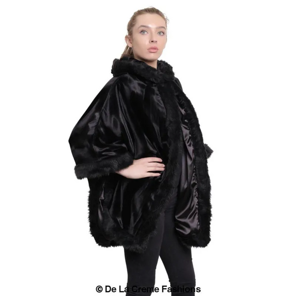 Women’s Tribal Print Fur Lined Hooded Cape - Coats & Jackets