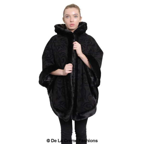 Women’s Tribal Print Fur Lined Hooded Cape - Coats & Jackets