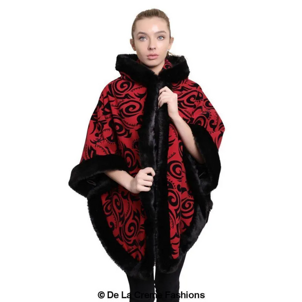 Women’s Tribal Print Fur Lined Hooded Cape - Coats & Jackets