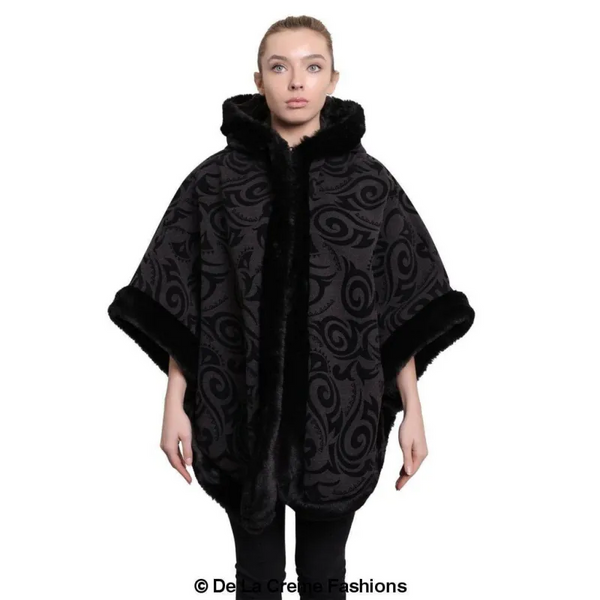 Women’s Tribal Print Fur Lined Hooded Cape - Coats & Jackets