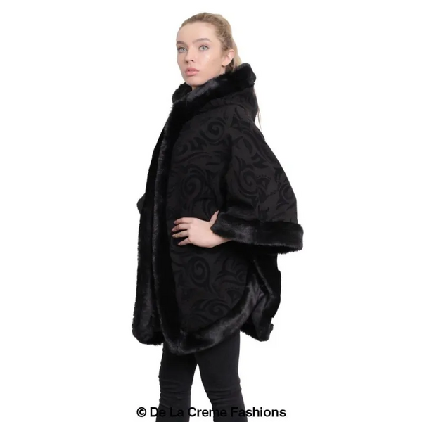 Women’s Tribal Print Fur Lined Hooded Cape - Coats & Jackets