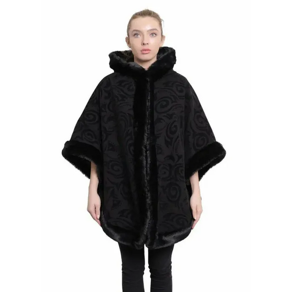 Women’s Tribal Print Fur Lined Hooded Cape - One Size