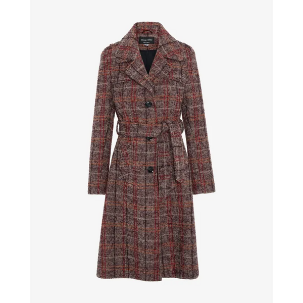 Women’s Wool Blend Check Military Duster Coat - Coats &