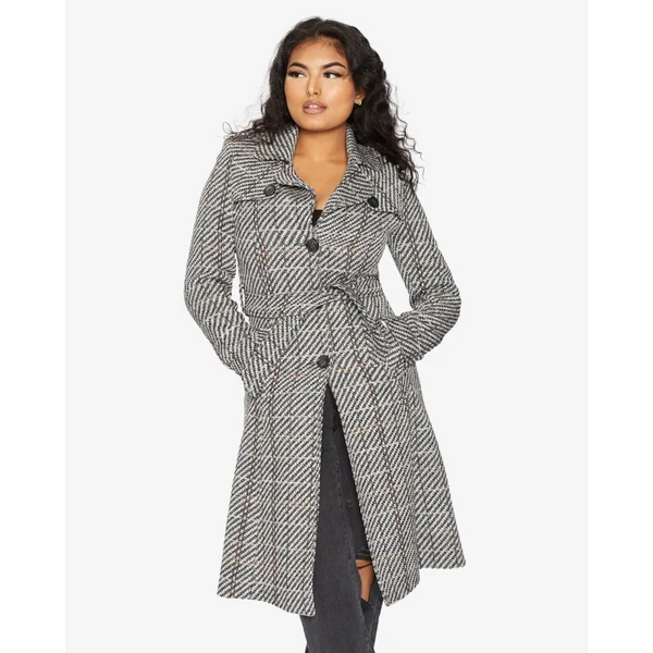 Women’s Wool Blend Check Military Duster Coat - Coats &