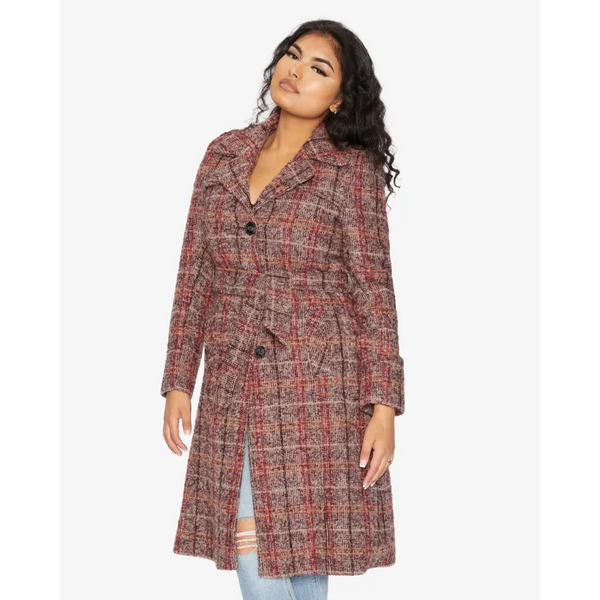 Women’s Wool Blend Check Military Duster Coat - Coats &