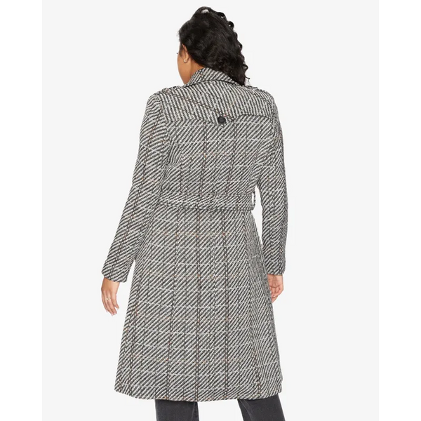 Women’s Wool Blend Check Military Duster Coat - Coats &