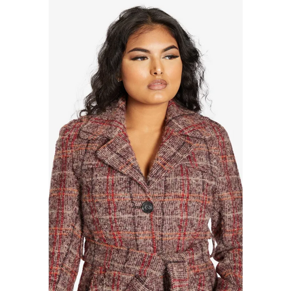 Women’s Wool Blend Check Military Duster Coat - Coats &