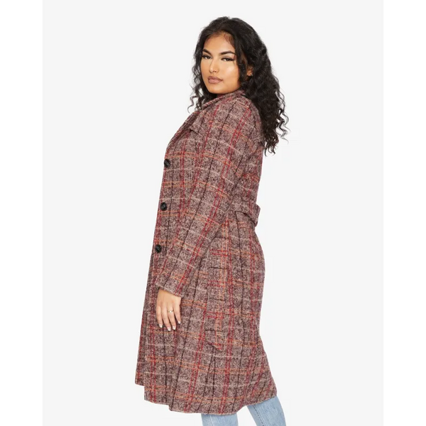 Women’s Wool Blend Check Military Duster Coat - Coats &