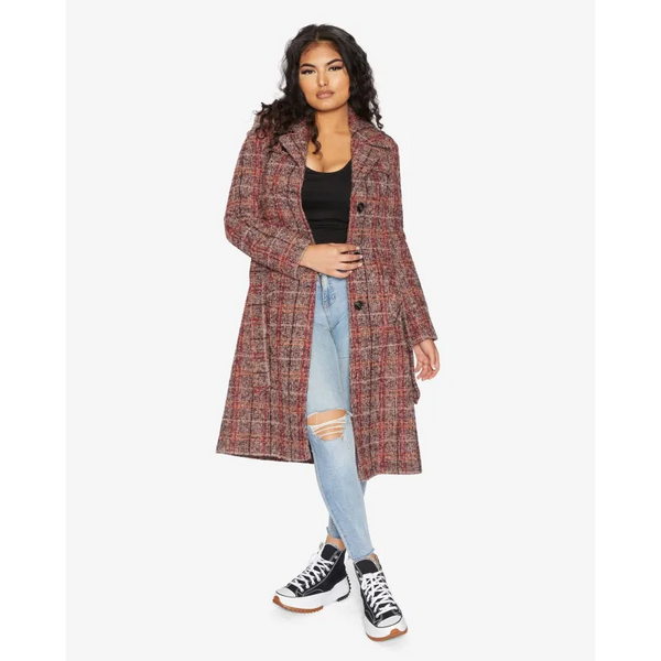 Women’s Wool Blend Check Military Duster Coat - Coats &