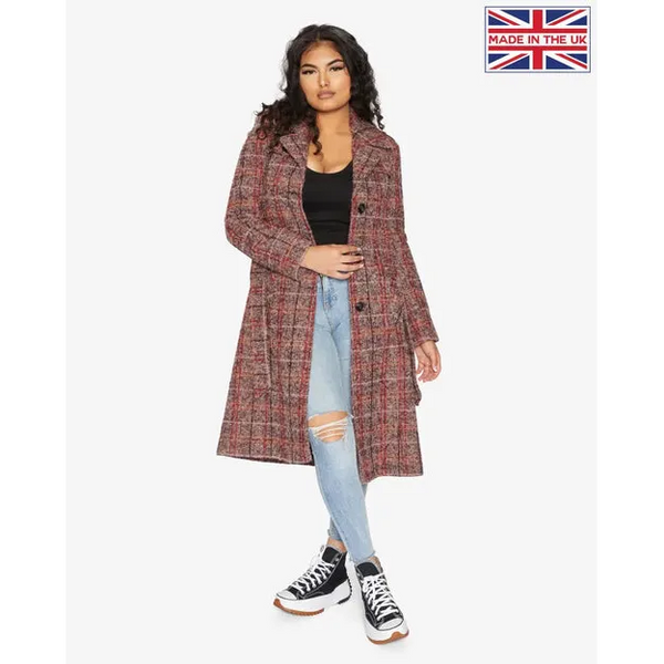 Women’s Wool Blend Check Military Duster Coat - UK 10/EU