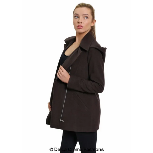 Women’s Wool Blend Zip Up Hooded Coat - Jackets & Coats