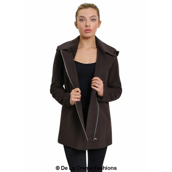 Women’s Wool Blend Zip Up Hooded Coat - Jackets & Coats