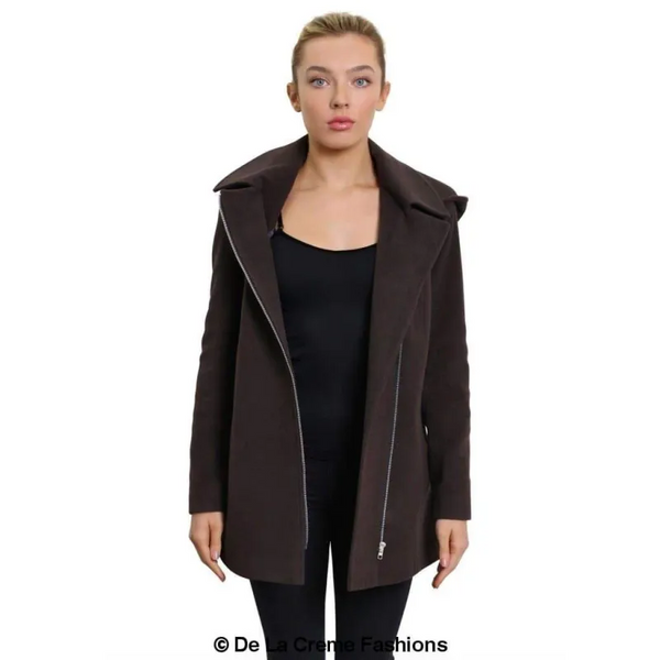 Women’s Wool Blend Zip Up Hooded Coat - Jackets & Coats