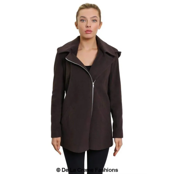 Women’s Wool Blend Zip Up Hooded Coat - Jackets & Coats