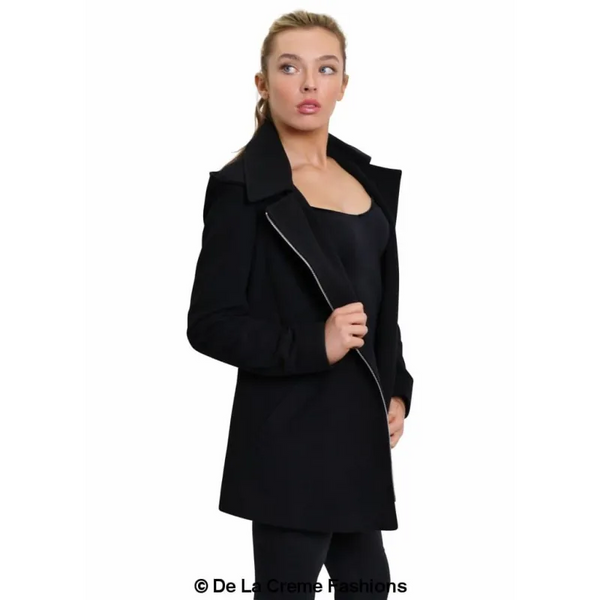 Women’s Wool Blend Zip Up Hooded Coat - Jackets & Coats