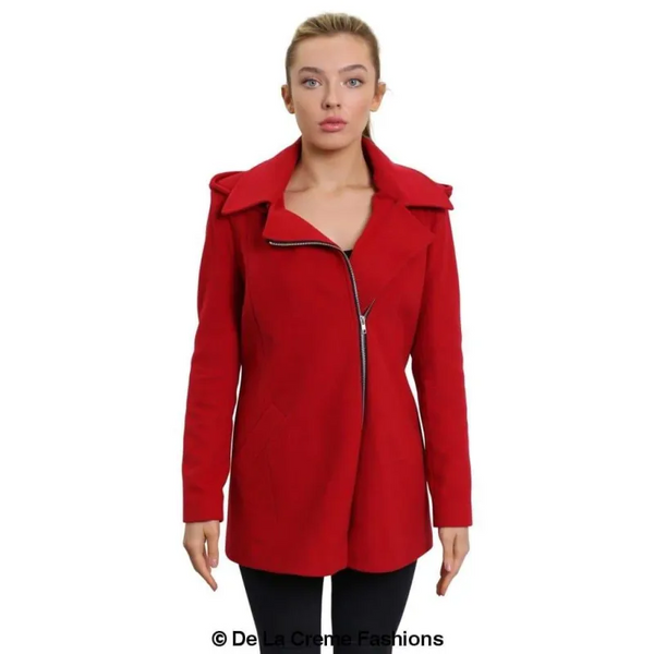 Women’s Wool Blend Zip Up Hooded Coat - Jackets & Coats