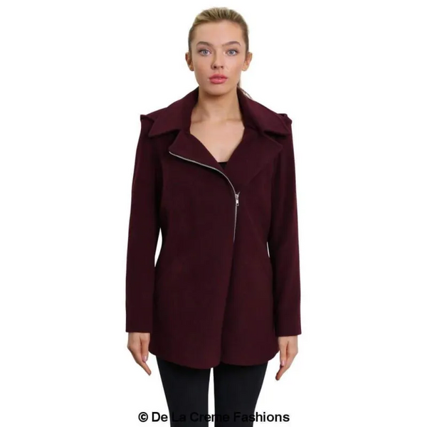 Women’s Wool Blend Zip Up Hooded Coat - Jackets & Coats