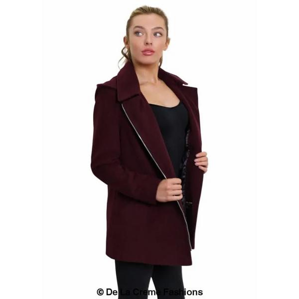 Women’s Wool Blend Zip Up Hooded Coat - Jackets & Coats