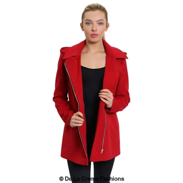 Women’s Wool Blend Zip Up Hooded Coat - Jackets & Coats