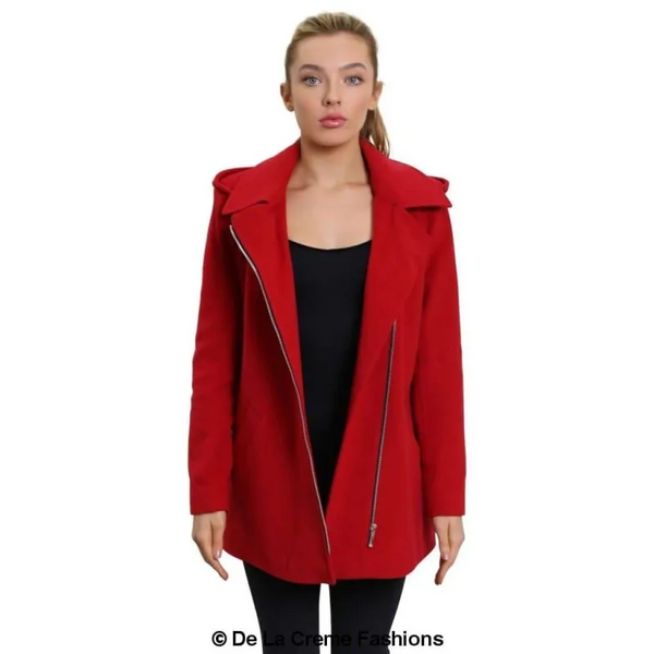 Women’s Wool Blend Zip Up Hooded Coat - Jackets & Coats