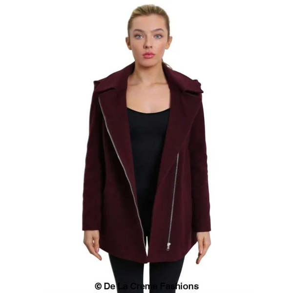 Women’s Wool Blend Zip Up Hooded Coat - Jackets & Coats