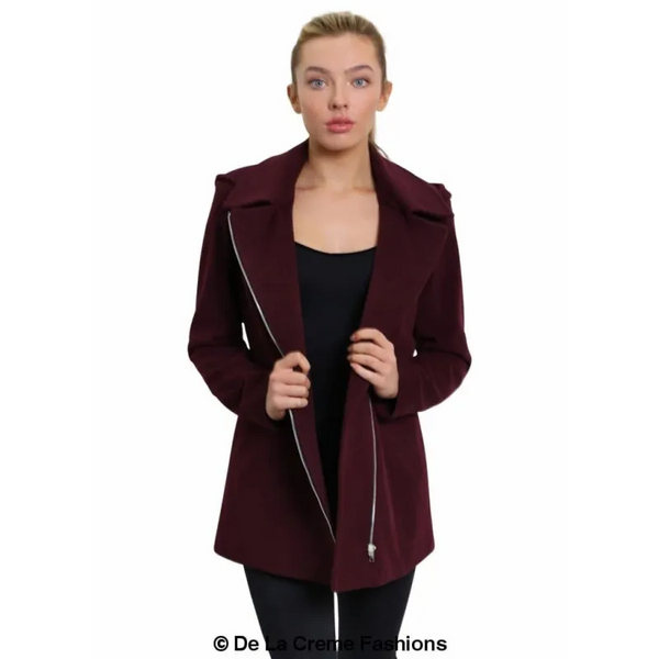 Women’s Wool Blend Zip Up Hooded Coat - Jackets & Coats