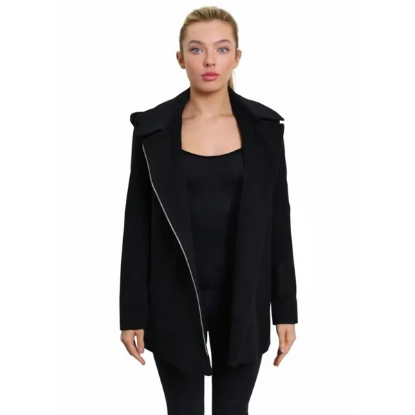 Women’s Wool Blend Zip Up Hooded Coat - Jackets & Coats