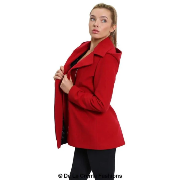 Women’s Wool Blend Zip Up Hooded Coat - Jackets & Coats