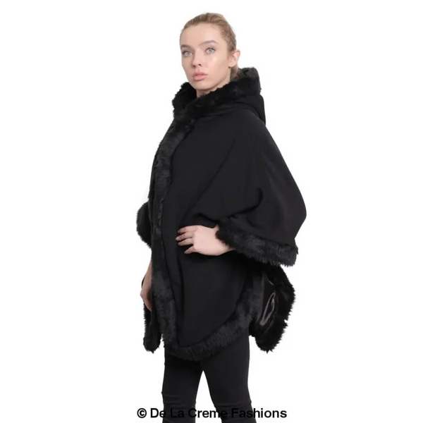 Women’s Wool & Cashmere Blend Fur Lined Hooded Cape