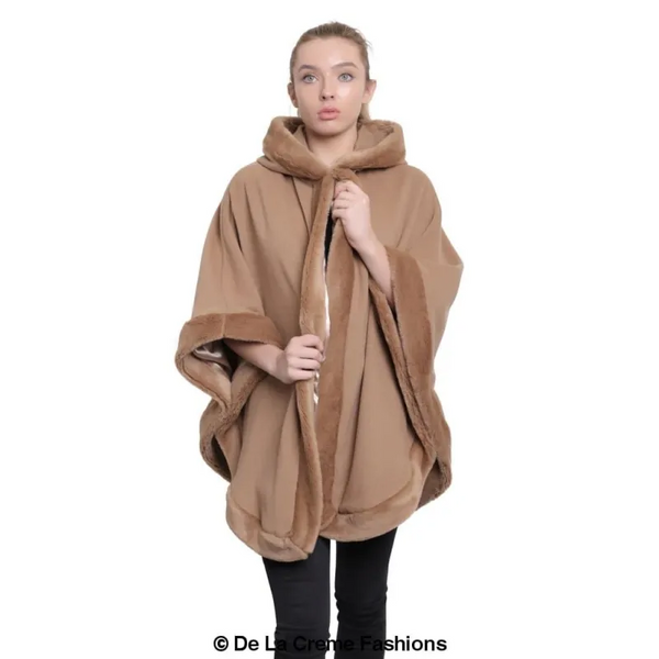 Women’s Wool & Cashmere Blend Fur Lined Hooded Cape